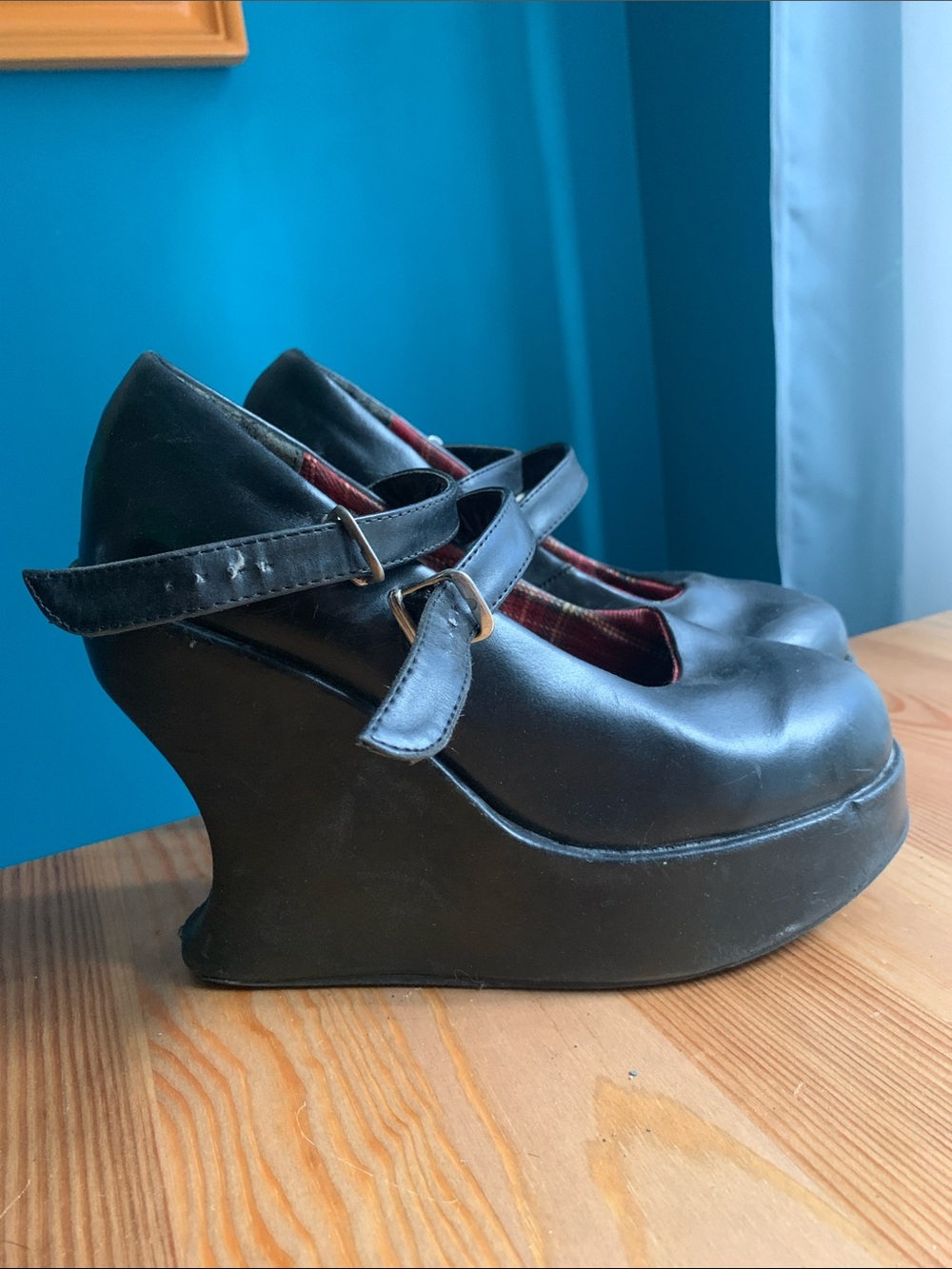 Demonia Black Wedge Mary Jane Heels Women’s 7